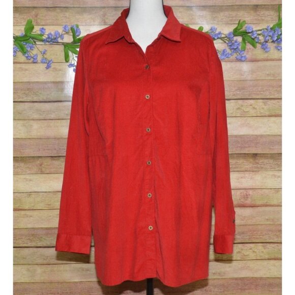 J. Jill Red Corduroy Button Front Tunic Blouse Top Plus Size 1X Cotton Holiday - Picture 1 of 9
